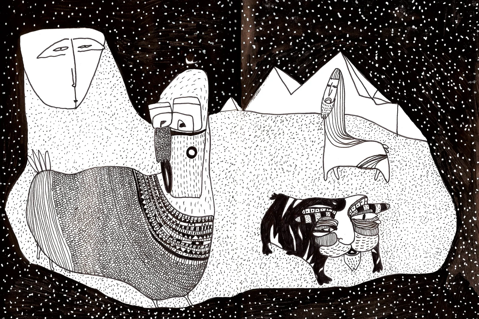 Illustration montrant des créatures gardiennes dans un territoire de rêve.