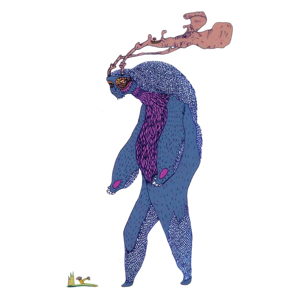 Créature violette debout, tête coulant comme un liquide — dessin de FREDC