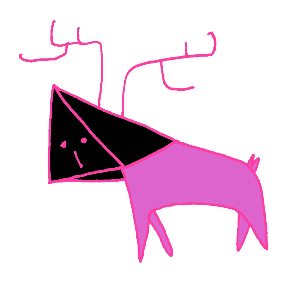 Créature rose triangulaire à tête de chien et pyramide noire — FREDC