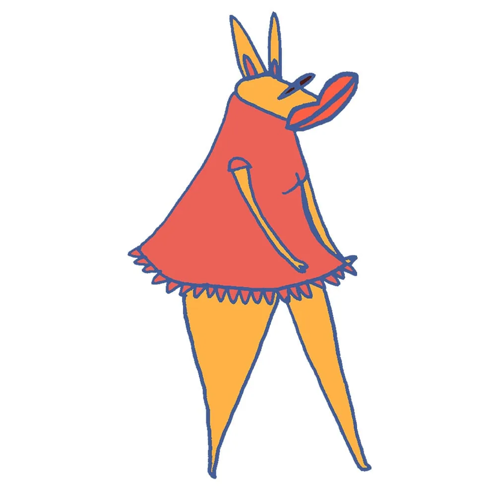 Figure élancée à oreilles de lapin drapée d'orange et de rose — FREDC