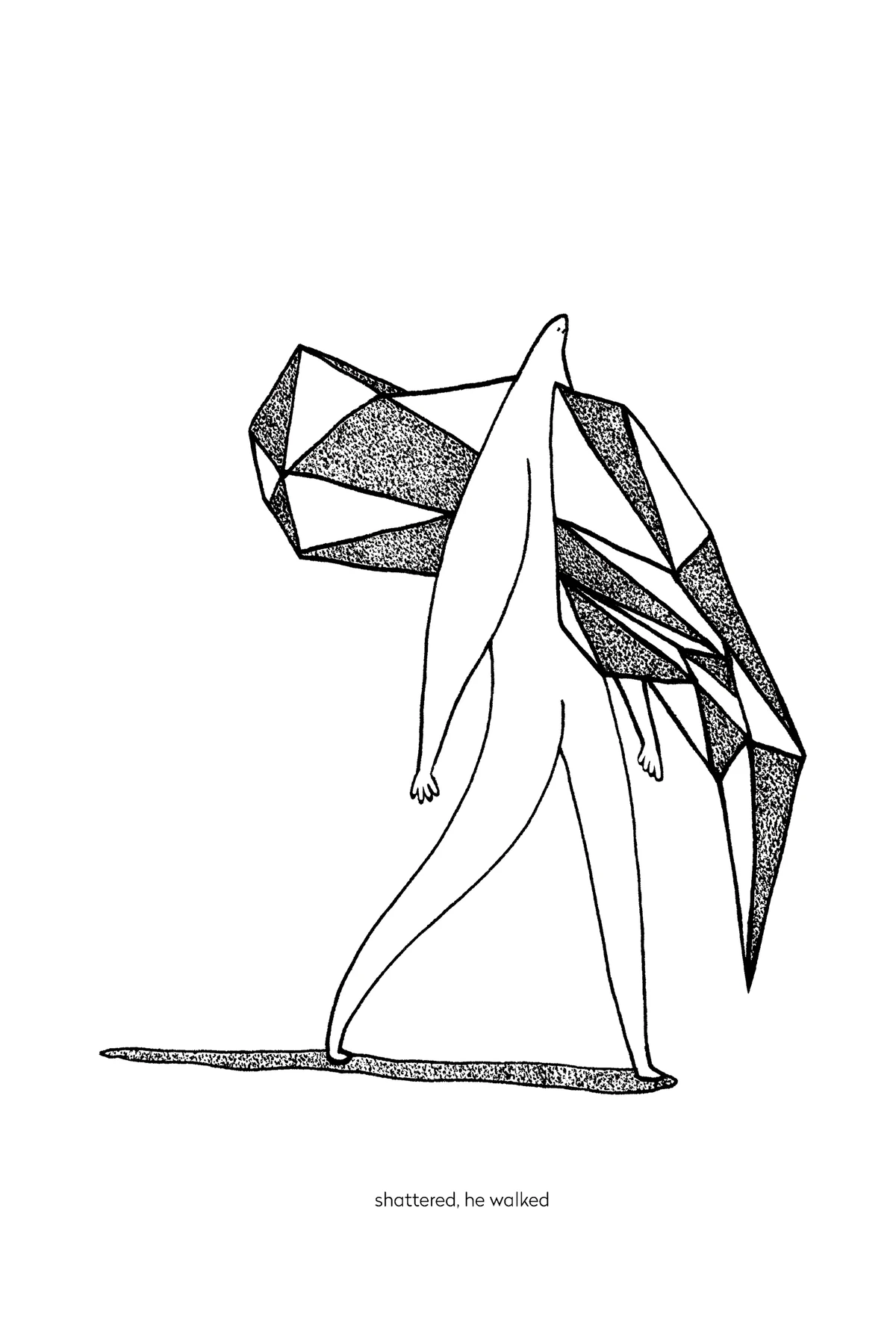 Page intérieure montrant une scène de danse ou de recomposition du corps en noir et blanc.